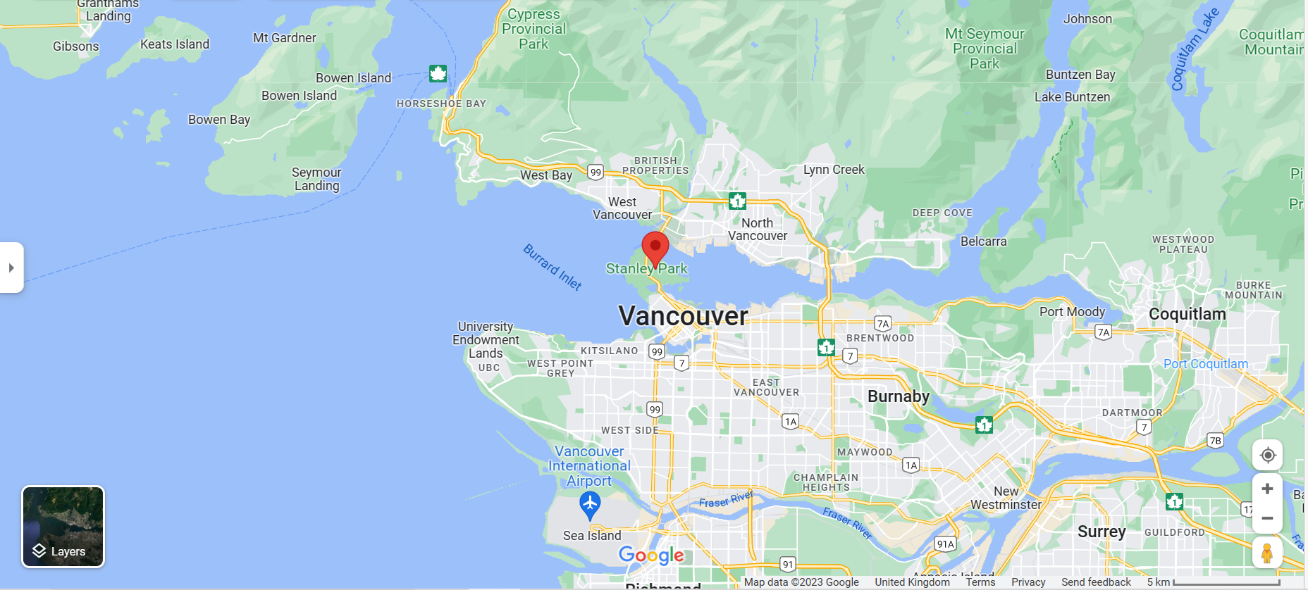 google map of Vancouver, specifically Stanley Park