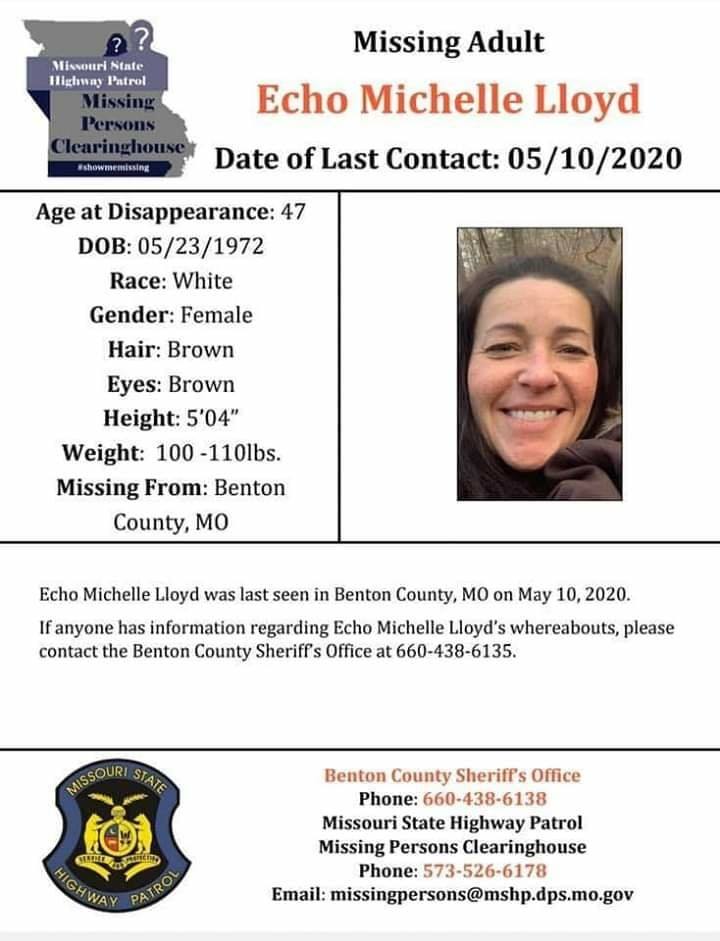 missing poster with photo of dark haired lady smiling