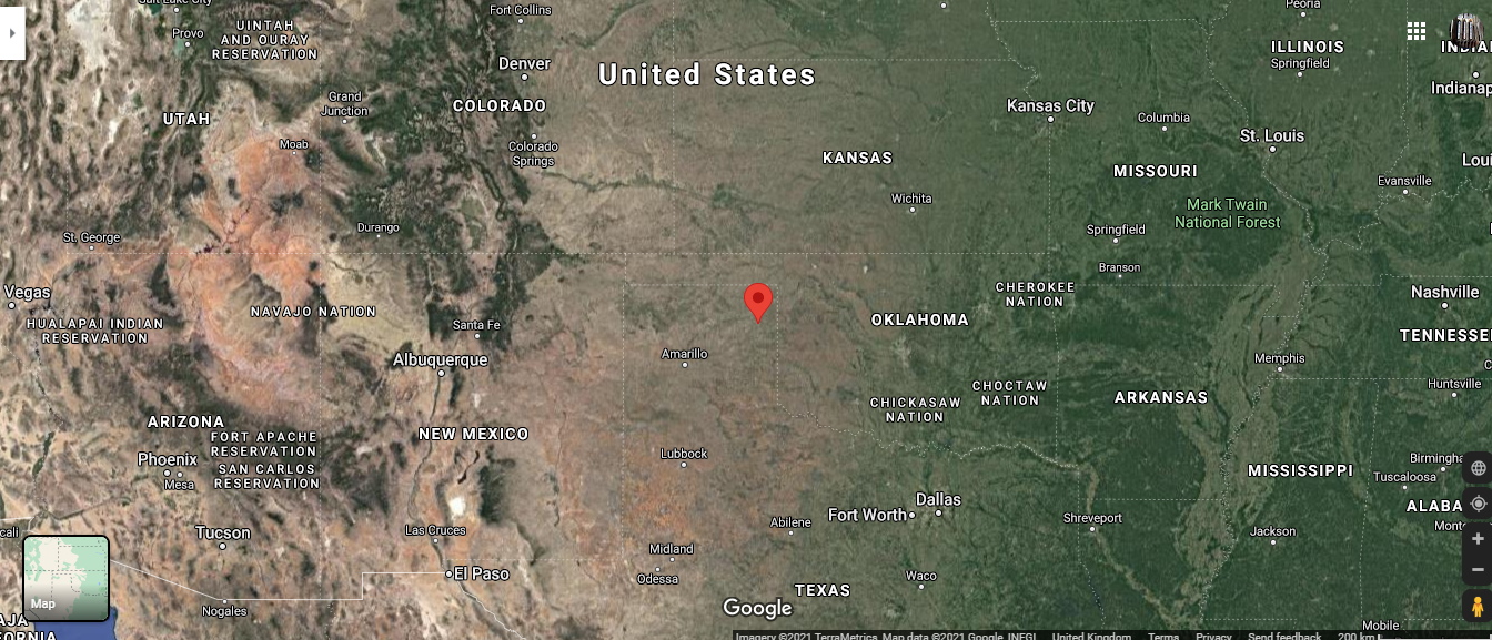 google map screenshot of area showing canadian, Texas.