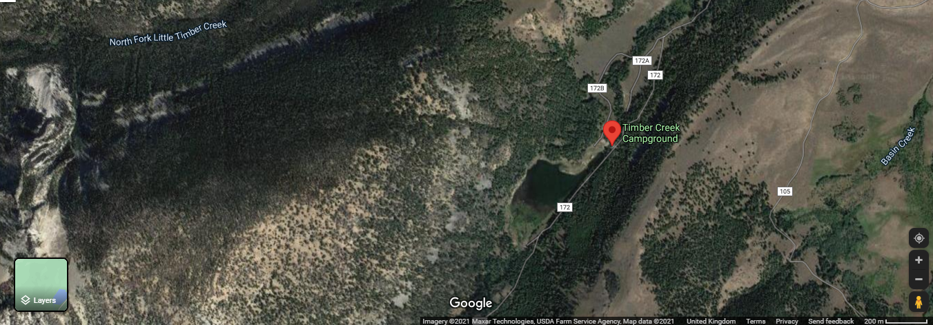 google map showing the camp ground and desolate area around it.