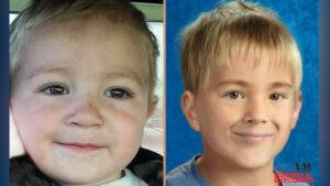 two pictures on the left a toddler boy head shot. On the right an older mock up of how he might look at 4 years old.