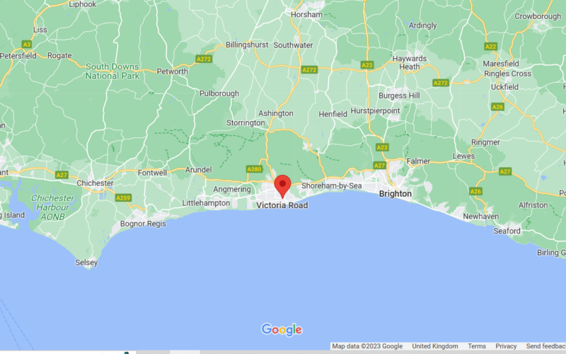 google map of Worthing, sussex